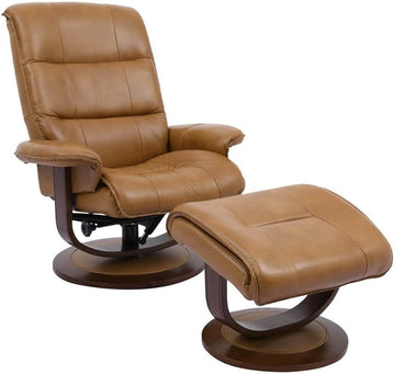 Modern Reclining Swivel Lounge Chair and Ottoman — Brown Leather