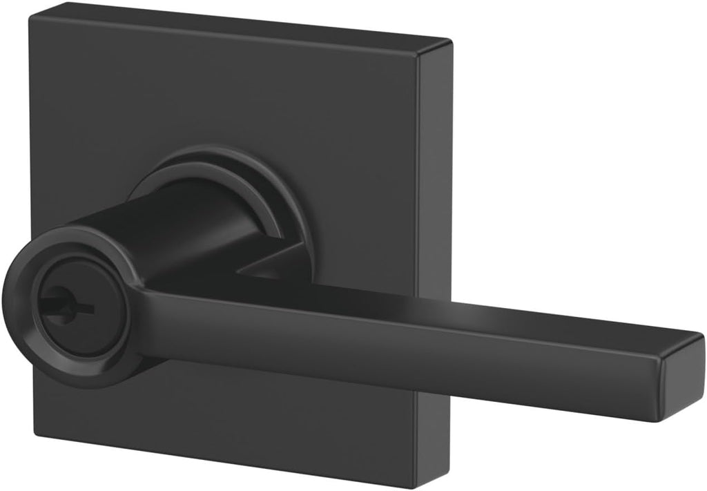 LAT 622 COL Latitude Door Lever with Collins Trim, Keyed Entry Lock, Matte Black