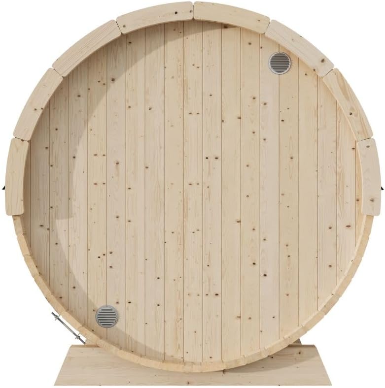 2-Person Outdoor Barrel Sauna with Shingles, Lighting, & 6kW Harvia Sauna Heater, 81x59