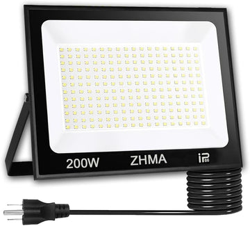 Led Flood Light, Outdoor Spotlight, Super Bright Work Light with Plug, IP66 Waterproof (White Light) (200, Watts)