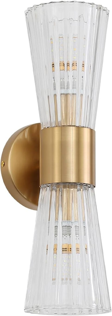 Mid-Century Modern Wall Lights with Crystal Glass Shade, 2-Light Glass Bathroom Vanitys Lights Gold Wall Sconces