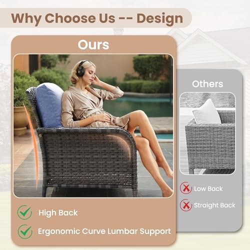 4-Piece Wicker Outdoor Patio Furniture Set - Conversation | Denim Blue All-Weather Resistant for Patio, Garden & Porch