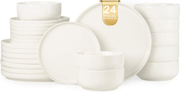 Plates and Bowls Sets, 24 Pieces Ceramic Dinnerware Set for 8, Stoneware Dishware Dishes Set