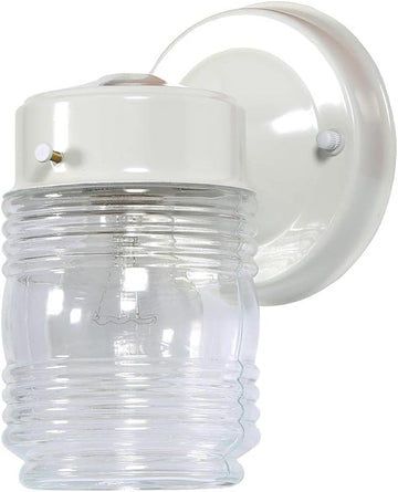 Jelly Jar 1-Light Outdoor Wall Light with Clear Ribbed Glass, Wet Rated for Porch, Patio, and Entryway - House