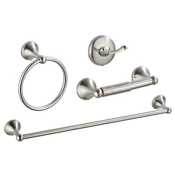 4 Piece Bathroom Accessory Set(Adjustable Towel Bar, Towel Ring, Toilet Paper Holder, Towel Hook), Wall Mounted