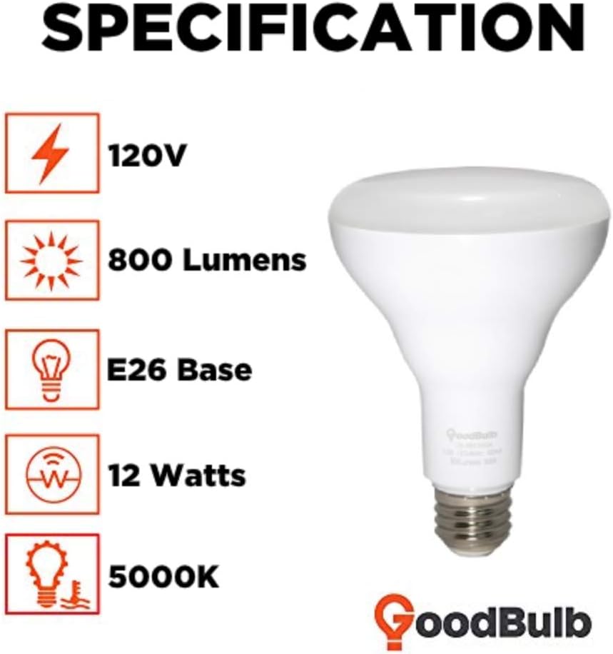 BR30 LED Light Bulb 12-Watt (85W Equivalent), 5000K Daylight White Color, 800-Lumens, Fully Dimmable, E26 Base (Pack (Pack Of 6)