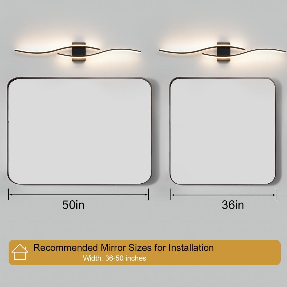 Black Vanity Lights Fixtures Over Mirror, Modern LED Bathroom Light Fixture with Remote Control, 3CCT Dimmable