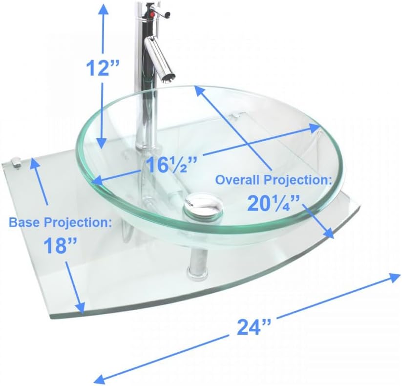 Halo Glass Wall Mount Bathroom Sink 23 3/4 in. Tempered Glass Round Wall Hung Vessel