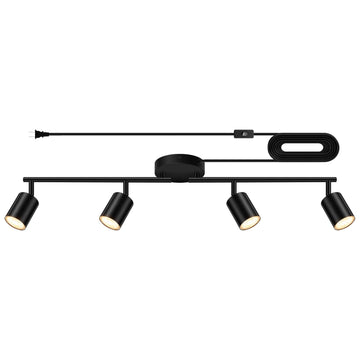 Plug in Track Lighting LED, Track Lighting Fixtures Ceiling, Black 4-Light Kitchen Light Kit, Plug in Wall Light