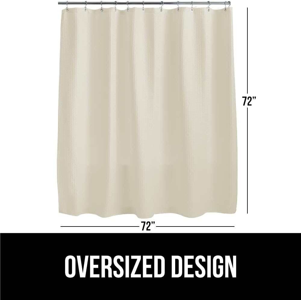 Ivory Cream Woven Textured Shower Curtain, Waffle Style , Thick Weighted Material, Machine Washable, Heavy Duty