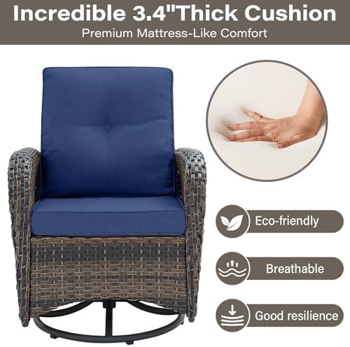 3-Piece Wicker Outdoor Patio Furniture Set - Swivel | Brown for Patio, Garden & Porch
