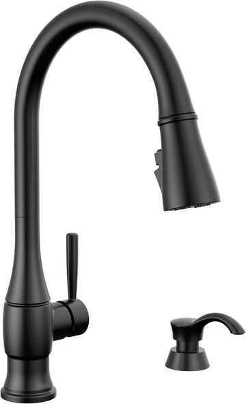 Hazelwood Matte Black Kitchen Faucet with Pull Down Sprayer and Soap Dispenser, Modern Single Hole Kitchen Sink