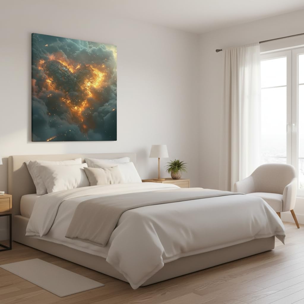 Ashen of Rebirth Canvas Wall Art - Abstract Fire Sky Wall Decor, Modern Canvas Art Bedroom Office