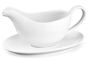 18 oz Ceramic Gravy Boat with Saucer, White Sauce Boat