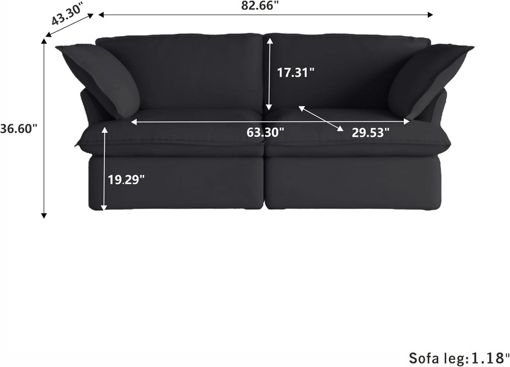 Modern Couch for Living Room, Love Seat Modular Sectional Sofa, Cushion Covers Removable, Comfy Convertible Sectional Couches, Two Corners Sofa for Living Room Bedroom Office Apartment (Black)