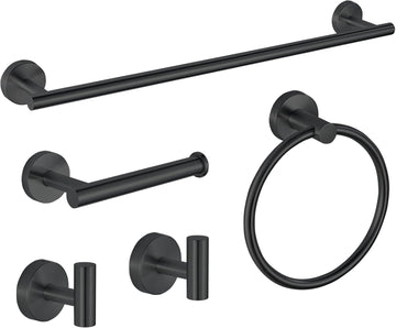 5-Piece Bathroom Hardware Set, Black SUS304 Stainless Steel Bathroom Accessories Kit, Includes 24" Towel Bar, Toilet