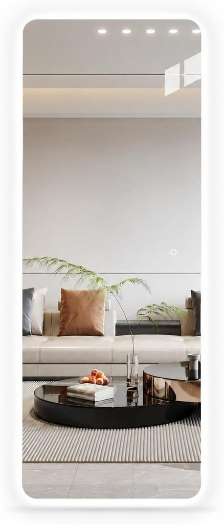 65" L x 24" W Rectangular Frameless LED Full Length Mirror with Lights, Rounded Corner Full Body Wall
