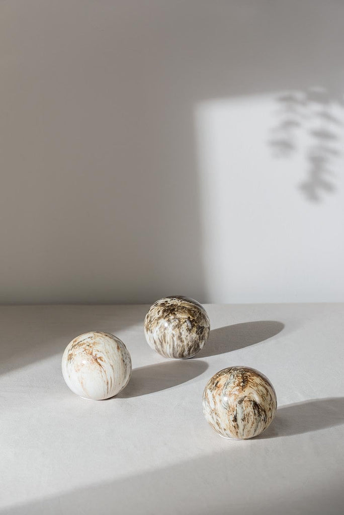 Set of 3 Ceramic Decorative Spheres - Modern Marbled Orbs Decor, Tabletop Accent, Shelf Display, Living Room Bedroom