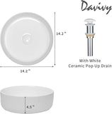 14'' Round Vessel Sink with Pop Up Drain,Bathroom Vessel Sinks,Bathroom Sinks Above Counter,Ceramic Vessel