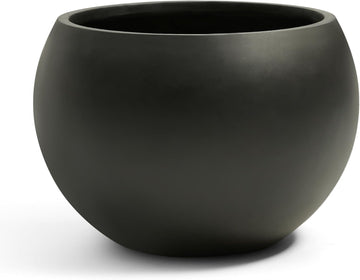 19.3" Dia-13 H Fiberstone Sphere Planter, Black Round Flower Pot | Large Concrete Planters for Indoor Outdoor, 15"