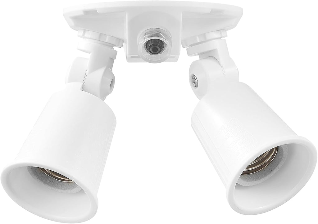 240W Twin Head Dusk to Dawn Security Flood Light, White Finish, Automatic Photocell, Hardwired, Weather Resistant