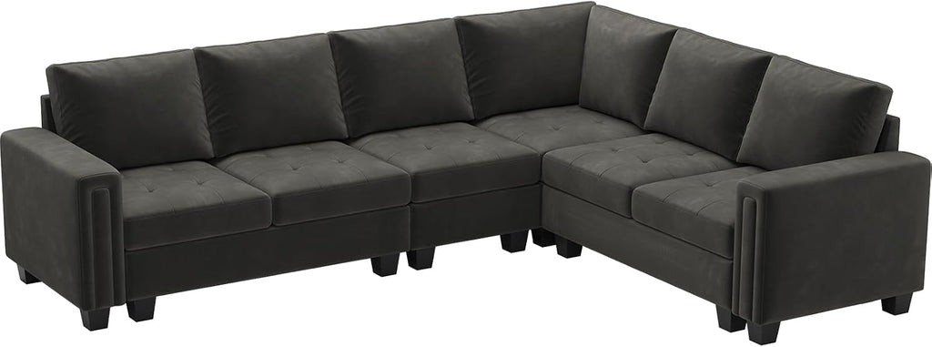Grey Velvet L-Shape Sectional Sofa with Reversible Chaise, 107.8'L x 84.2'W x 35.8'H, Modular, Modern, Sofa Couch , 5