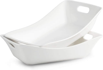Large Serving Bowls with Handles, Serving Dishes For Entertaining | White Serving Dishes, 1.5 Quarts Ceramic Bowl Set