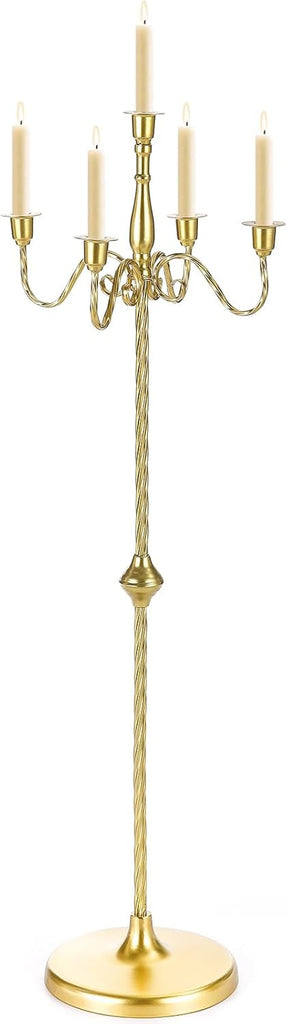 42.7" Tall Candelabra Candle Holder, 5 Arms Gold Candlestick Holders, Floor Candelabras Centerpiece for Taper Candles