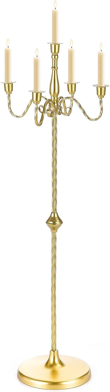 42.7" Tall Candelabra Candle Holder, 5 Arms Gold Candlestick Holders, Floor Candelabras Centerpiece for Taper Candles