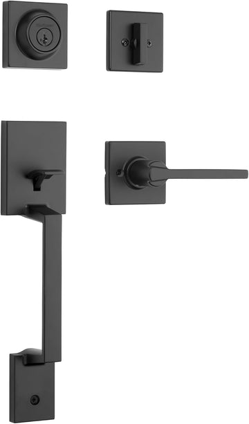 Amador Front Door Lock Handle and Deadbolt Set, Entry Handleset Exterior with Casey Reversible Lever, Matte Black - Door Handleset