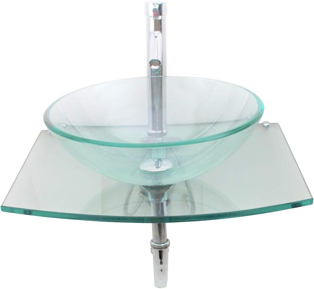 Halo Glass Wall Mount Bathroom Sink 23 3/4 in. Tempered Glass Round Wall Hung Vessel