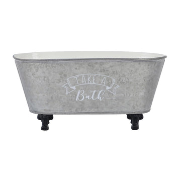 Vintage Bathtub Shaped Storage Box Galvanized Decorative Bath Tub Organizer Tray with Black Clawfoot Metal Bathtub