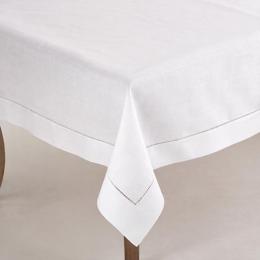 Classic Solid Color Hemstitched Border Tablecloth for Dining Table, Banquet, Wedding, Family Dinner 