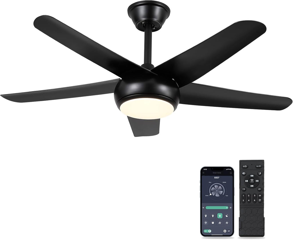 44" Black Ceiling Fan with Lights - Low Profile Ceiling Fans with 5 Reversible Blades, 6 Wind Speeds and Dimmable, Indoor/Outdoor Ceiling Fan Light for Bedroom A101-B0D8W425HM