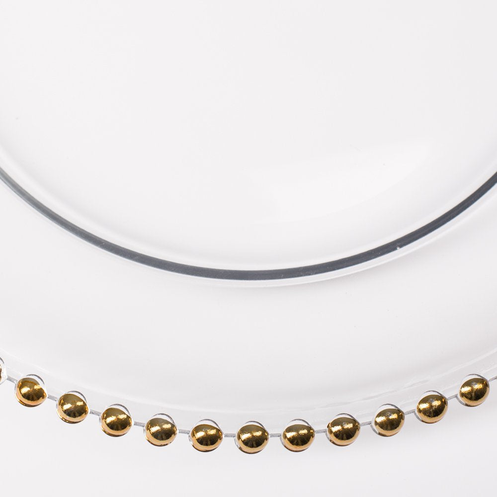13" Gold Beaded Glass Charger Plate Set of 12