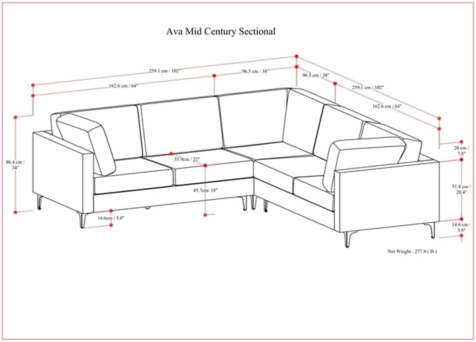 Corner Sectional Sofa, 102 in Wide, Cream Performance Fabric, Mid-Century Modern, Metal Legs, Seats 5