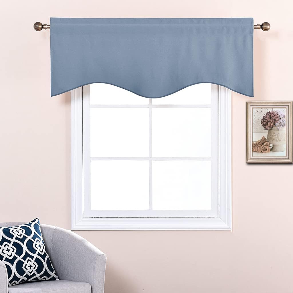 Window Blackout Valances, Elegant Scalloped Curtain Valances Room Darkening Draperies Window Topper for Living
