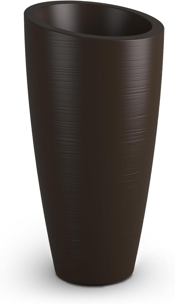 Modesto 32in Tall Round Modern Planter, Espresso | All season, Indoor/Outdoor, Double-wall design, Fade resistant