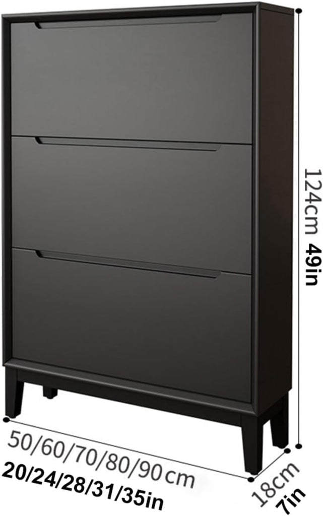 Organizer Rack,3-Tier Flip-Top Solid Wood Shoe Cabinet,Sturdy Solid Wood,Space-Saving Narrow Style, Dust-Proof,with