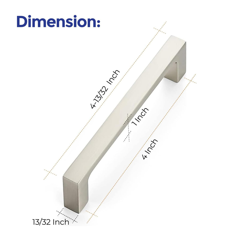 Brushed Nickel Cabinet Handles Square Pulls, 4 Inch, 30 Pack