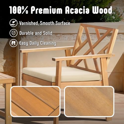 4-Piece Acacia Wood Outdoor Patio Furniture Set - Conversation for Backyard, Garden & Porch