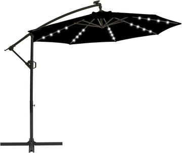 10ft Solar LED Offset Patio Umbrella, Outdoor Cantilever Patio Umbrellas with Solar Lights and Garden