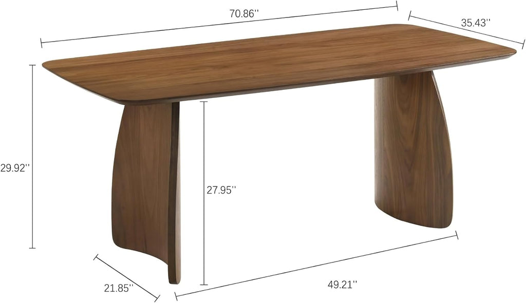 70 Inch Large Dining Table for 6-8 People, Solid Wood Kitchen Table with Curved Wooden Legs, Mid Century Modern