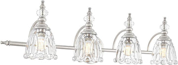 4 Light Brushed Nickel Bathroom Light Fixture, Antique Vanity Light with Flower Glass Shade, Bathroom Vanity Light