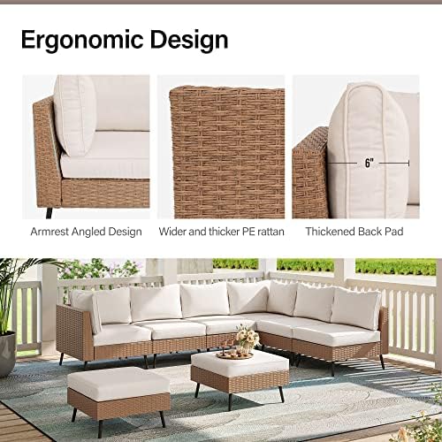 8-Piece PE Rattan Outdoor Patio Furniture Set | Beige All-Weather Resistant with Thick Cushions for Backyard, Garden & Porch