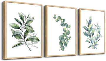 Framed Canvas Wall Art Wall Decor Green Leaves Plants Watercolor Painting Office Wall Pictures Kitchen Wall