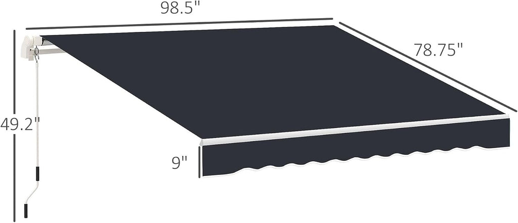 8' x 7' Patio Retractable Awning, Manual Exterior Sun Shade Deck Window Cover, Black