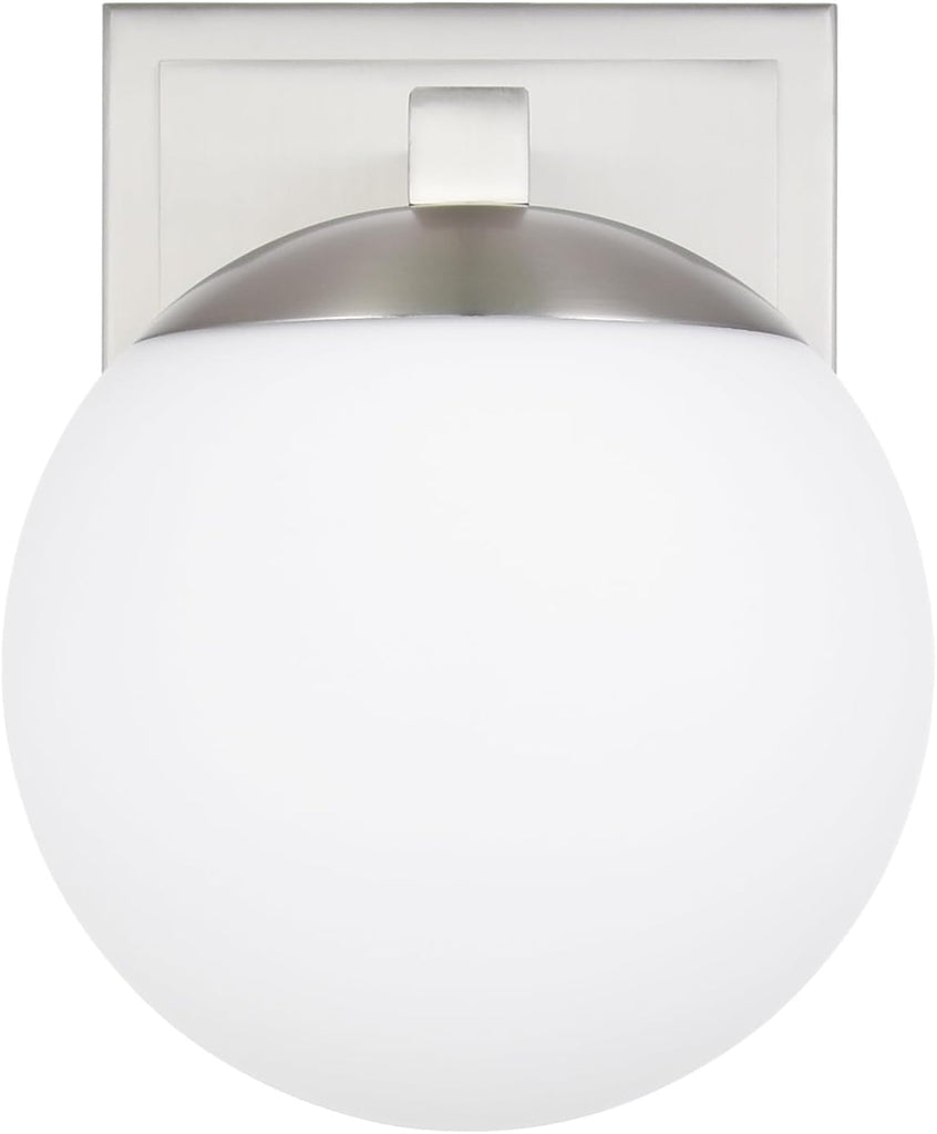 Brshed Nickel Wall Sconce Light, Modern Sconces Wall Lighting, 1 Light Globe Bathroom Vanity Lighting with Opal Glass
