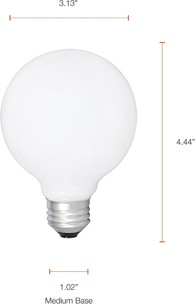 Incandescent Double Life Décor Globe Light Bulb, 40W, G25, Medium Base, 265 Lumens, Frosted, 2850K, Soft White - 3 - Set of 3