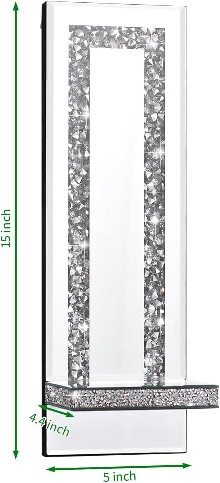 Crystal Crush Diamond Mirrored Candle Sconces, Silver Wall Candle Holder Set of 2, Wall Decorations (Rectangle Stripe